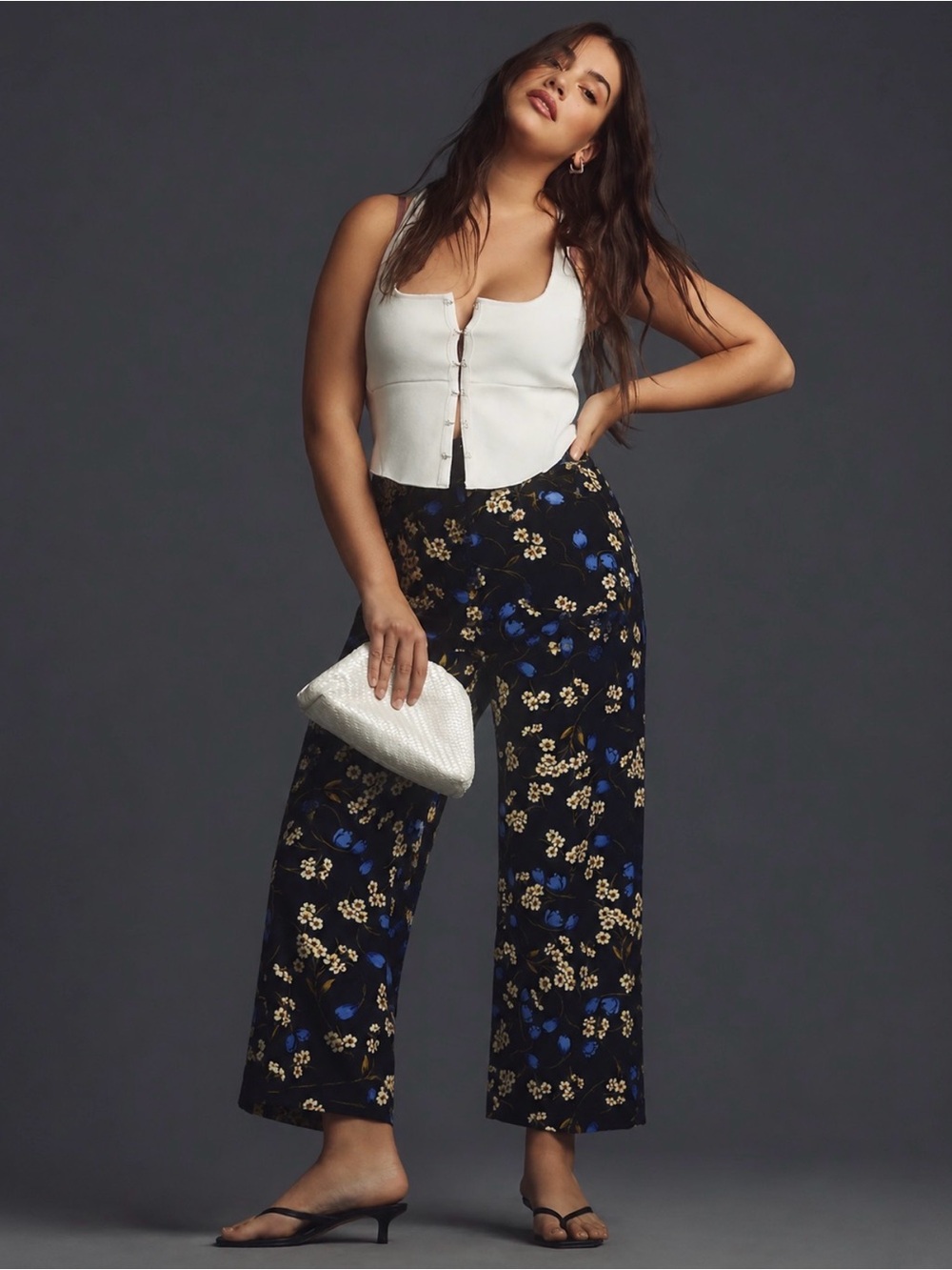 Anthropologie Maeve | The Colette Cropped Wide-Leg Ponte Floral Pants ~ US 26